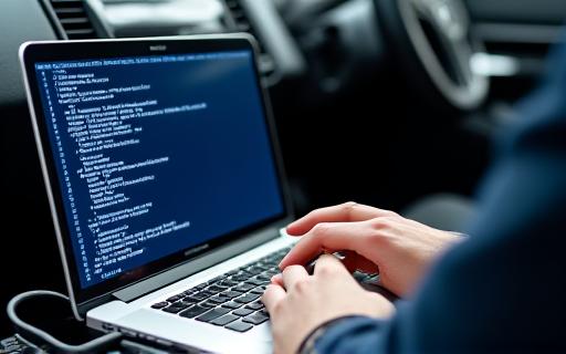 Técnico realizando reprogramación de ECU con portátil